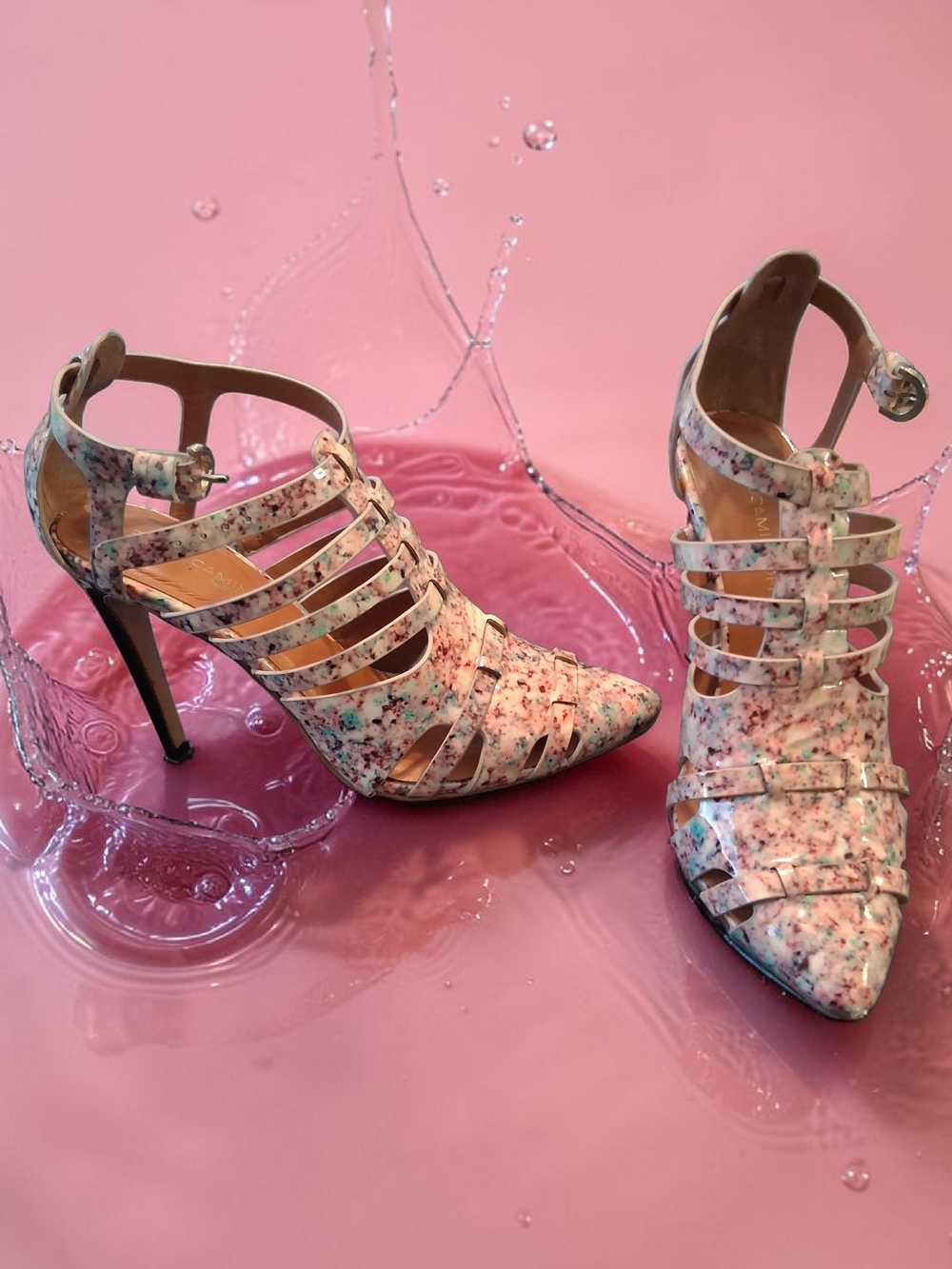 Rebecca Minkoff Floral Pink Multi-Color Strappy Pointed Stiletto Heels